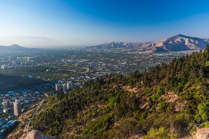 Aerial view of Santiago, Chile from Cerro Santa Lucia